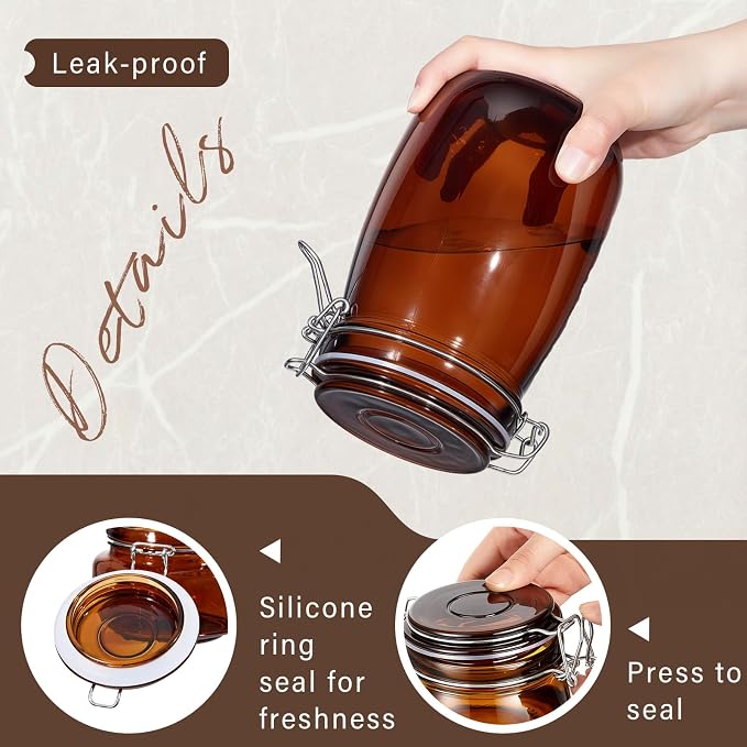 Norme 6 Pack 34oz Amber Airtight Glass Jars with Lids, Round Food Storage Container Airtight Food Wire Clip Fastening for Sauerkraut Flour Kitchen Sugar Cereal Kitchen Canning Pickling Mason Jars