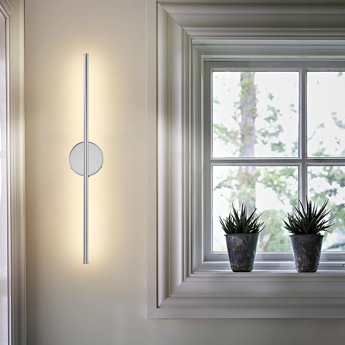 KARTOOSH Battery Operated Wall Sconces with Remote Control, Dimmable Wall Sconces Set of Two, 350°Rotate, 3000K LED Chrome Wireless Wall Light for Living Room, Bedroom,Hallway, 24.4 Inch (2 Pack)