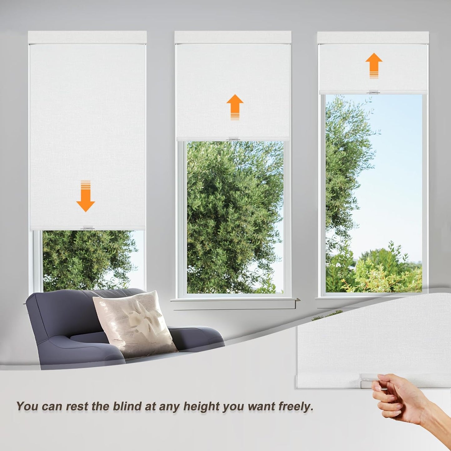 Persilux Blackout Roller Shades & Blinds Windows Shades Free-Stop Blackout Blinds with Jacquard Fabric,Cordless Blinds Pull Down Shades for Home, Easy to Install for Door/Office, White(62" W x 56" H)