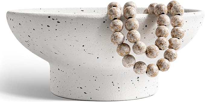 LE TAUCI 10" Ceramic Decorative Bowl, Key Bowl for Entryway, Handcrafted Sturdy Pedestal Bowl, Modern Farmhouse Fruit Bowl for Kitchen Counter, Centerpiece, Speckled White