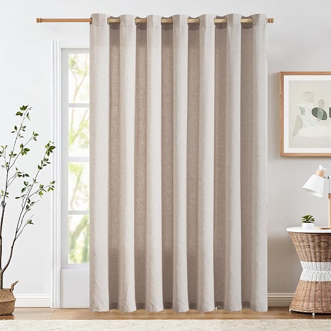 jinchan Linen Curtain for Living Room Divider Extra Wide 100 Inch Light Filtering Taupe Semi Sheer Grommet Patio Curtain for Sliding Door Coastal Decor Sunroom Floor to Ceiling Window 1 Panel 100"x84"