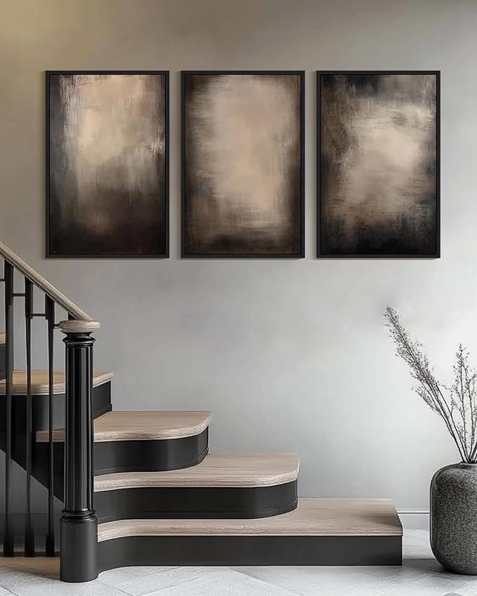 PHOPAGO Abstract Framed Wall Art Huge 24x36in Earthy in Deep Brown and Beige Tones Modern Art Decorative Keep Clam Bedroom Hallway Home Decor - Black Framed
