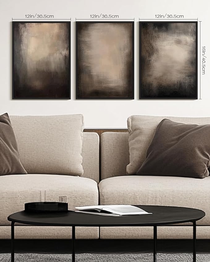 PHOPAGO Abstract Framed Wall Art Earthy in Deep Brown and Beige Tones Modern Art Decorative Keep Clam Bedroom Hallway Home Decor - 12x16in Black Framed