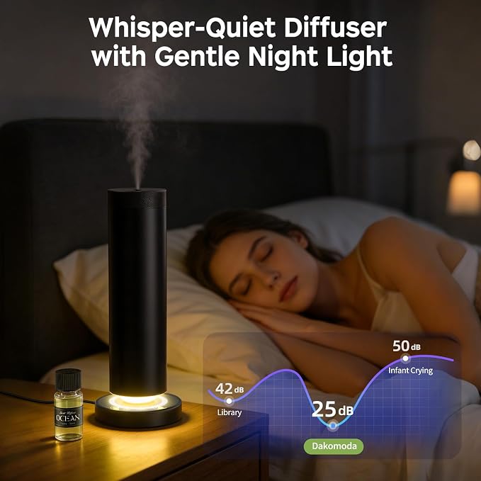 Waterless Scent Diffuser Kit with Lights -Max 1000 Sq Ft Coverage, Essential Oil Diffuser for Home,Hotels,Offices,Spas,Aromatherapy Diffuser Large Room, Included 108ml Scent Oils, Black, 10.6In