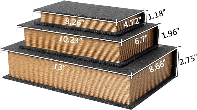 DECOR4SEASON Decorative Book Boxes Set of 3 – Modern Faux Linen & Wood Hidden Storage for Coffee Table – Stackable Fake Books for Shelf Decor, Remote Control & Jewelry Organizer (Black)