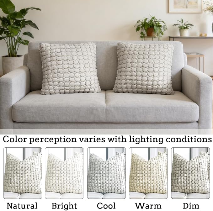 Pillow Cover 24x24 1 Piece Velvet Euro Sham Decorative Farmhouse Pillowcase Boho Square Cushion Covers Soft Bubble Texture for Couch Sofa Bed Bedroom Car Living Room，Beige Gray