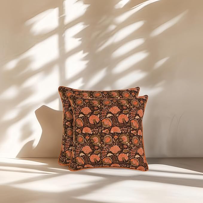 Ridhi Block Print Burgundy Pillow Cover 16" x 16" (Pack of 2) Decorative Couch Pillows for Living Room, Chic Boho Cute Outdoor Pillows Covers Gifts for Spring, Easter and Valentine