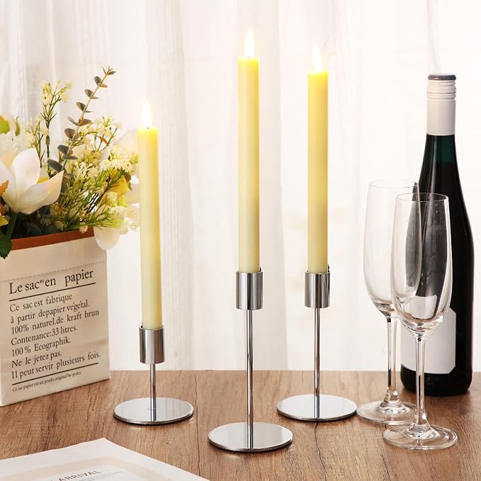 Sieral Candle Holders Bulk Taper Candlesticks Holders Set Modern Decorative Metal Candelabras for Wedding Anniversary Home Dinning Table Centerpiece Xmas Party Decor(Silver,15 Pcs)