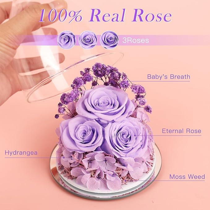 Flowers for Delivery Birthday Gifts for Women Gifts for Mom Grandma Mothers Day Fresh Preserved Flowers Forever Real Roses in Glass Angel Figurines Anniversary Present for Wife Her Friends Daughter