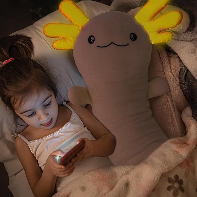 MaoGoLan Giant Axolotl Plush Toy Stuffed Animal, Huge Axolotl Body Pillow for Kids Girl Boy, Big Salamander Plush Glow in the Dark, Birthday Easter Baby Shower Party Gifts Decor Pink