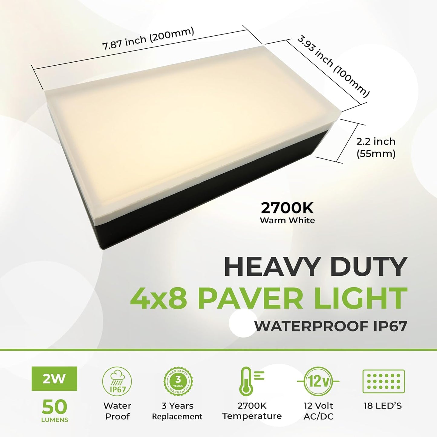 LUMENGY Paver Light 4×8 Inch (3.93 inch X 7.87 inch), 2700K Brick Lighting for Pavers, Driveway, Pathway Patio, & Garden, 12V Waterproof IP67, Drive-Over Rated