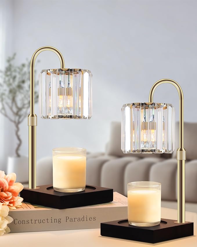 TigQiang 2 Pack Adjustable Height Candle Warmer Lamp, Candle Lamp Timer Dimmer 7 Levels, Compatible All Jar Candles, Top Melting, Cystal Candle Heater Lamp for Scented Wax, Elegant Home Decor, Black