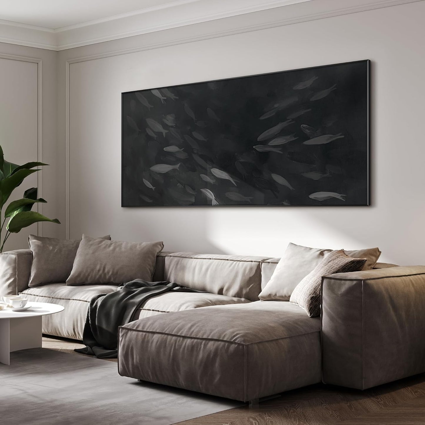 SIGNWIN 36"x72" Extra Large Framed Wall Art Monochrome Fish Silhouettes Illustration for Home Living Room Bedroom Decor (Frame Assembly Required)