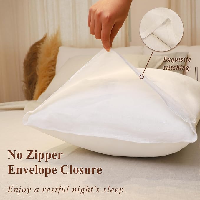Linen Pillow Cases King Size Set of 2,100% French Flax Linen Pillowcases Breathable Washed Pillow Covers with Envelope Closure for Cooling Sleep Bedding Gift(White,20x40)