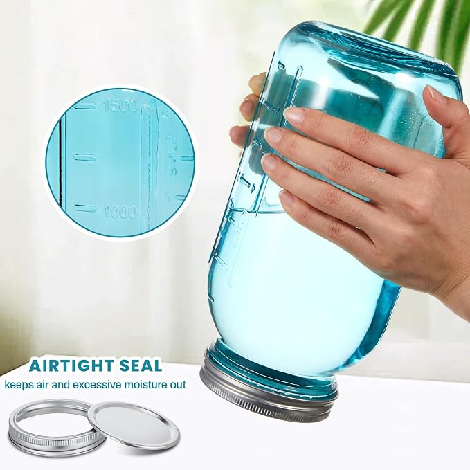 Norme 3 Pcs 64 oz Glass Mason Jars Glass Mason Jars Canning Container Set Embossed Half Gallon Fermenting Container with Airtight Lids for Canning Freezing Preserving Beverages Decor (Blue)