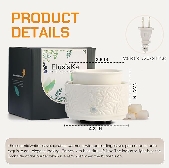 Wax Melt Warmer 3-in-1 Electric, Ceramic Wax Burner for Scented Wax, Scented Wax Melter & Essential Oil Burner for Home Aromatherapy, White