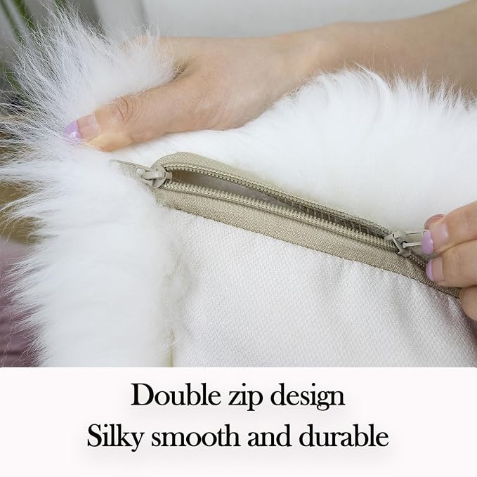 Luxury Soft Fur Sheepskin Fleece Cushion Cover Pillowcase Decorative Throw Pillows Covers, No Pillow Insert, (Silver Grey, Pack of 2)