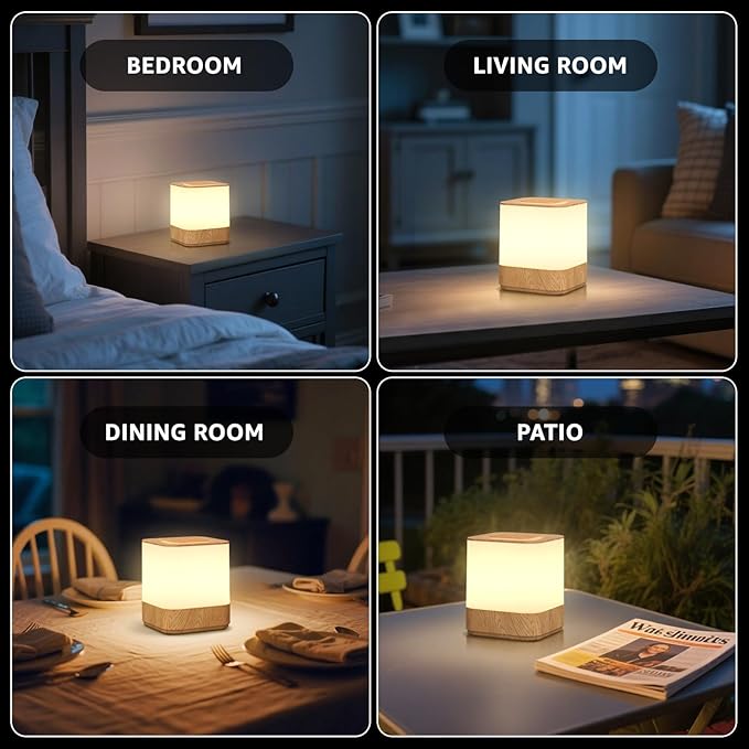 uuffoo 2 Pack Rechargeable Night Light Lamp 3 Color Touch Dimmable LED Portable Table Lamp Battery Operated, USB Changing, Small Cordless Lamp for Bedside Bedroom Travel
