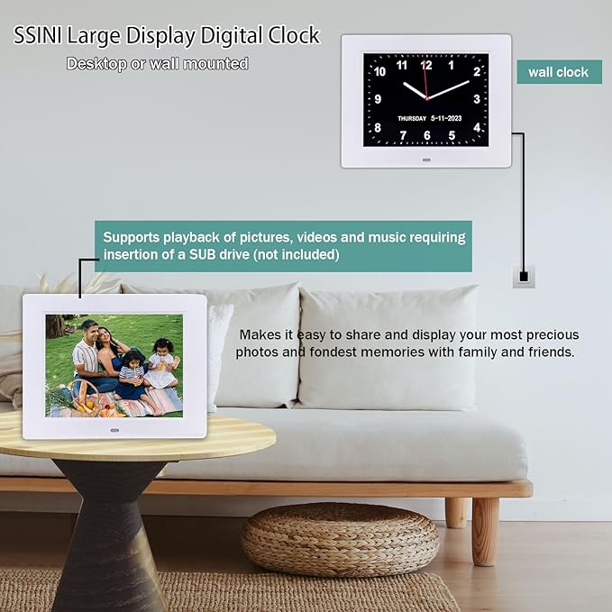 SSINI Dementia Clock Large Digital Calendar for Seniors with Date and Time - Elderly Digital Clock Large Display, 12 Custom Alarms (8 Inch)