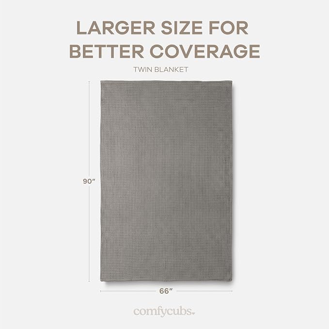 Comfy Cubs Waffle Blanket Twin, 90" x 66" - 100% Cotton Lightweight Breathable Bed Blanket - Soft Textured Thermal Weave for All Seasons – Decorative Cozy Layer for Couch, Sofa, or Bed - Charcoal
