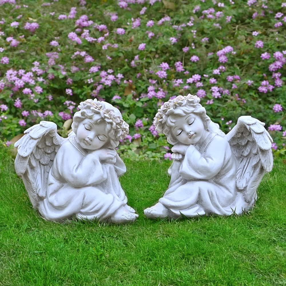 Angel Statue Garden Decor for Outside Solar Outdoor Decorations Patio Cherub Christmas Yard Porch Home Lawn Art Light up Figurine Memorial Sculpture Gift for Mom Mother Grandma
