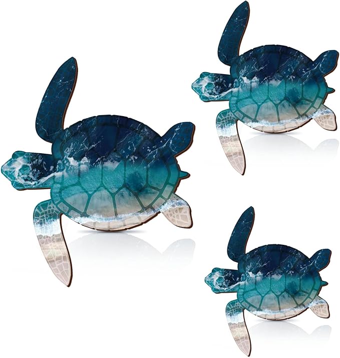 Bucherry 3 Sizes Wooden Sea Turtle Wall Decor Turtle Wall Art Beach Theme Art Decorations Vintage Coastal Ornaments for Pool Home Lake House Bathroom Garden Indoor Outdoor(Dark Blue)