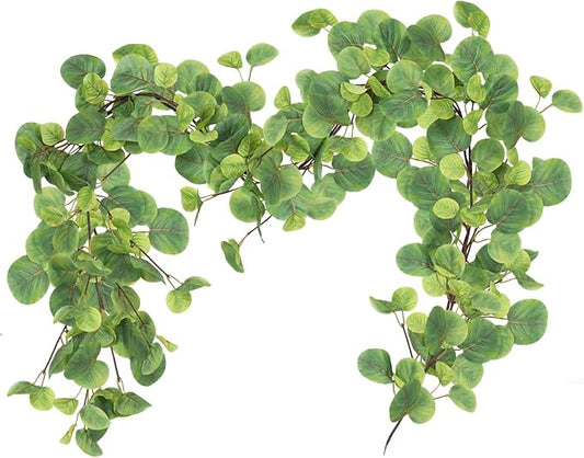 RECUTMS 2Pack Fake Big Eucalyptus Garland 5.6FT Artificial Apple Leaves Ivy Vine Greenery Faux Hanging Wreath Rattan for Home Office Wedding Garden Farmhouse Balcony Wall Window Outdoor Indoor Decor