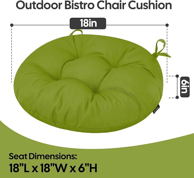 idee-home Outdoor Bistro Chair Cushions Set of 4, Round Seat Cushions | 18”x18”x 6” Thick Outdoor Round Seat Pads Tufted with Ties, Waterproof Patio Furniture Pads for Garden