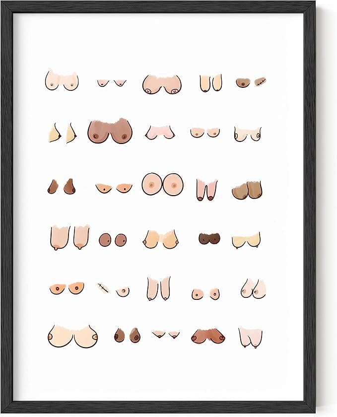 HAUS AND HUES Bathroom Art Funny Wall Art Poster (Boobs, 12x16 Black Framed)