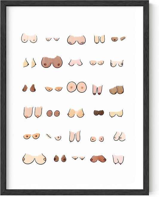 HAUS AND HUES Bathroom Art Funny Wall Art Poster (Boobs, 12x16 Black Framed)