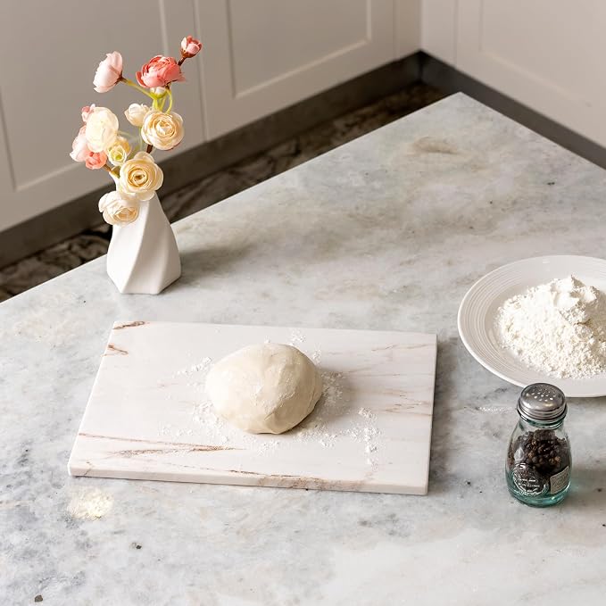 Koville Marble Cutting Board for Kitchen, 12" x 8" Real Stone Slab Marble Cheese Board for Home Decor, Stone Pastry Boards Cutting Boards Candle Plate (White/Brown Random)- Palissandro Classico