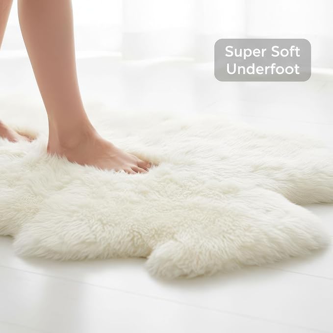 Premium Genuine Super-Soft Sheepskin Rug Large Six Pelt Natural Non-Dyed Fur, 5ft. x 6ft.