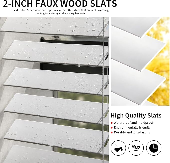 MYshade 2" Cordless Faux Wood Blinds, 57" W x 72" H, Slat Horizontal Blinds with Crown Valance, Room Darkening, Moisture Resistant, Window Blinds for Home Interior, White
