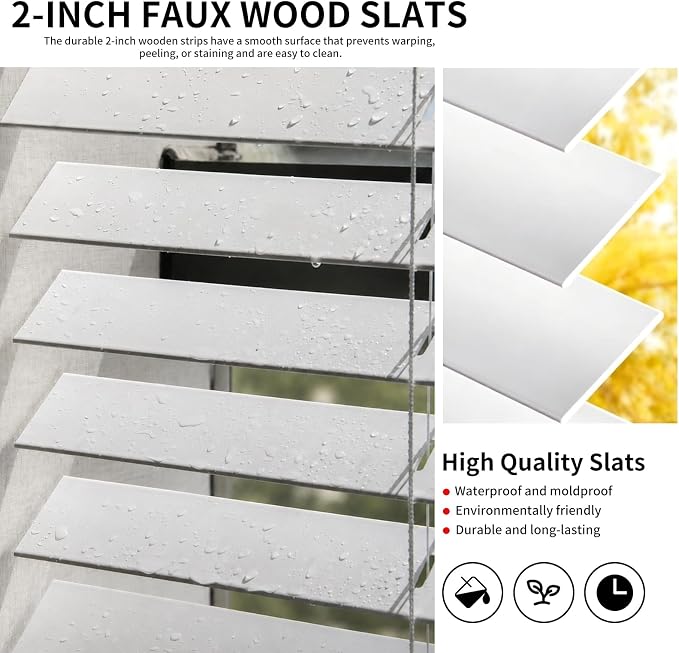 MYshade 2" Cordless Faux Wood Blinds, 72" W x 72" H, Slat Horizontal Blinds with Crown Valance, Room Darkening, Moisture Resistant, Window Blinds for Home Interior, White