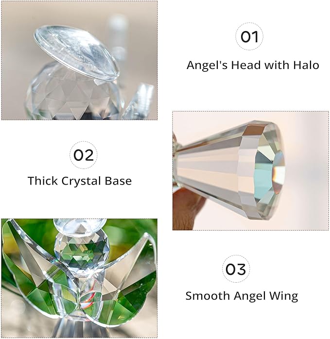HDCRYSTALGIFTS 3.3inch Crystal Guardian Angel Figurine Art Glass Angel Ornaments Statues for Mom Women Home Table Paperweight Decoration Collectible,Clear