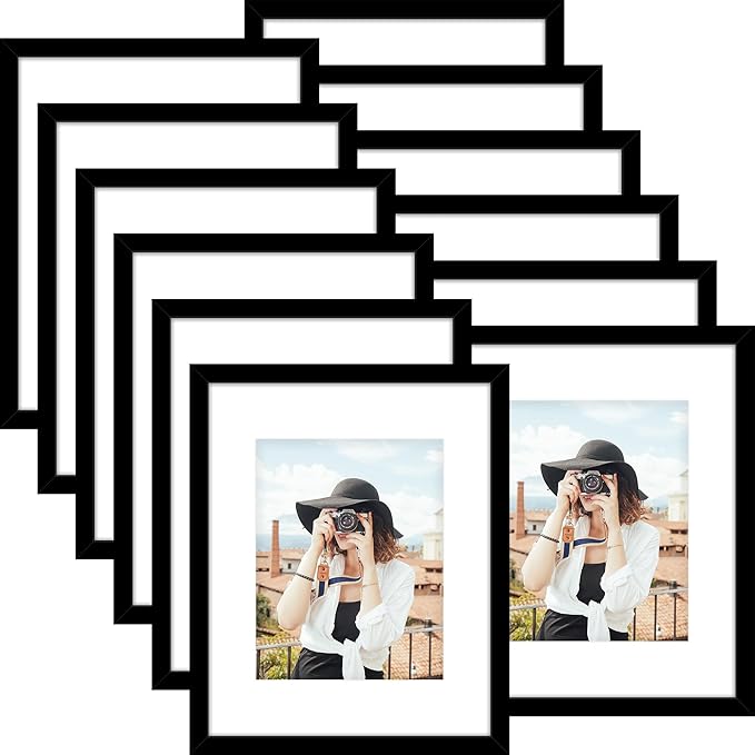 Picrit 16x20 Picture Frame Set of 12, Display Photos 11 x 14 with Mat or 16 x 20 without Mat, Wall Gallery Poster Frames Display for Home Decor, Black