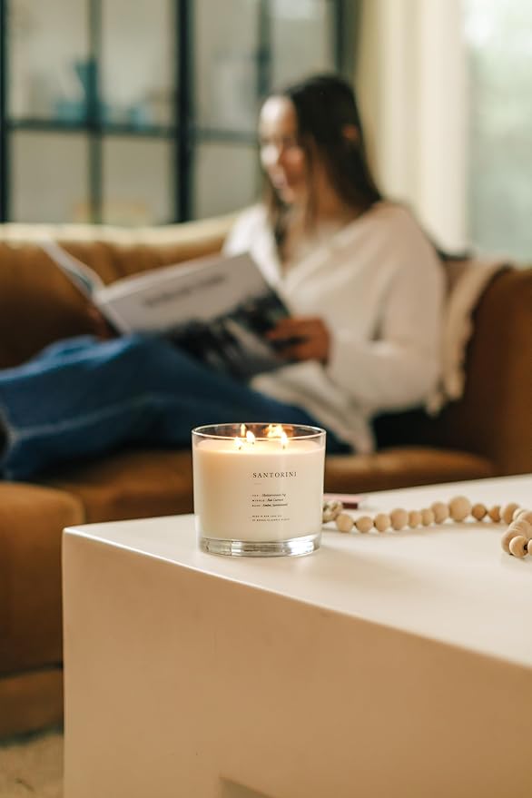 Brooklyn Candle Studio Santorini XL 3 Wick Candle - Luxury Scented Candle, Vegan Soy Wax, Hand Poured in The USA, 100 Hour Slow Burn Time - 27oz