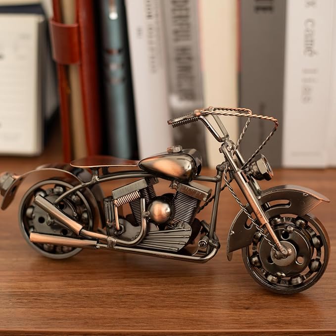 Handmade Vintage Motorcycle Figurine - 10" Scrap Metal Art Sculpture - Motorcycle Gifts for Men & Women, Unique Fathers Day Birthday Gift for Dad Husband Bikers - Man Cave, Office & Home Decor