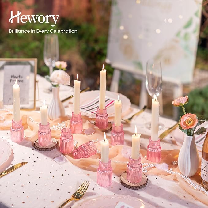 Hewory Glass Pink Candle Holder: 20PCS Valentines Taper Candle Holders for Table Centerpiece, Tapered Candlestick Holders for Valentines Day Decorations Gifts Anniversary Wedding Holiday Home Decor