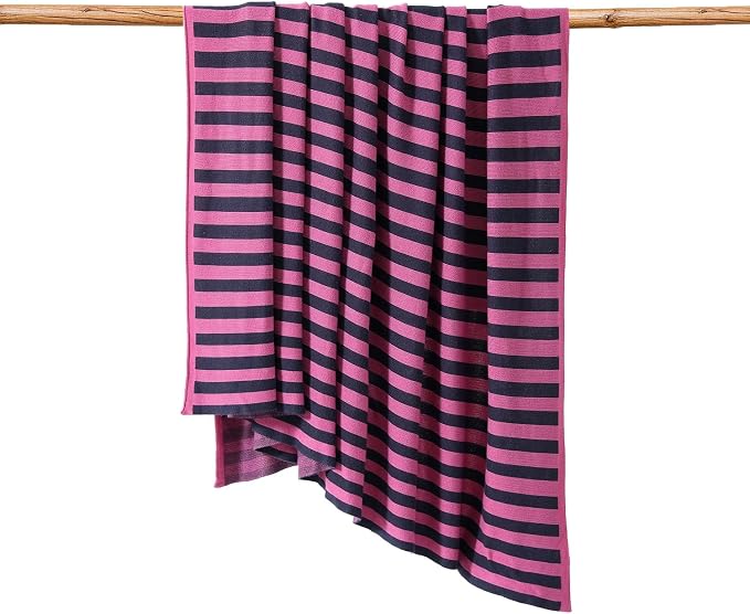 BOV Knit Lightweight Summer Blanket - 100% Viscose Super Soft Breathable Decorative Throw Blanket for Chair Couch Sofa Bed, Perfect Self Care Gifts for Women, Berry & Charcoal Stripe 50"x60"