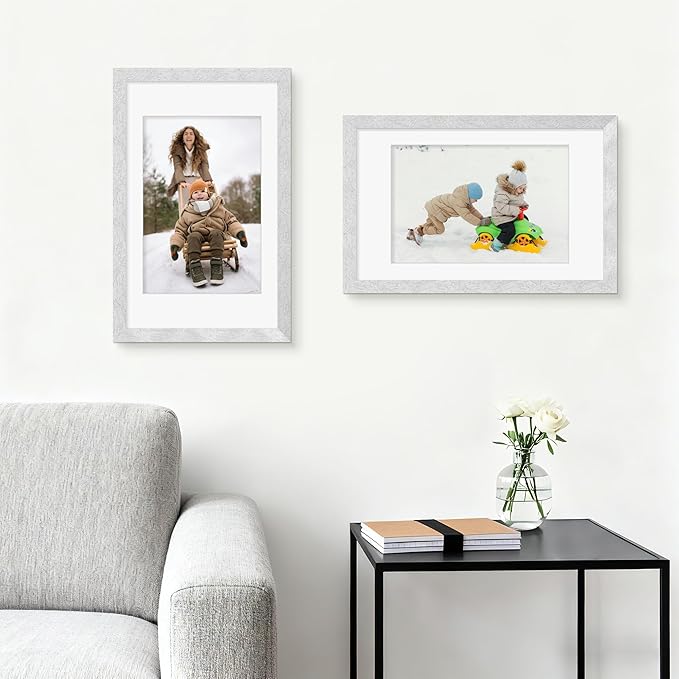 Picrit 11x17 Picture Frame Set of 12, Display 8x12 with Mat or 11x17 without Mat, Photo Frames for Wall Mounting Display, Silver