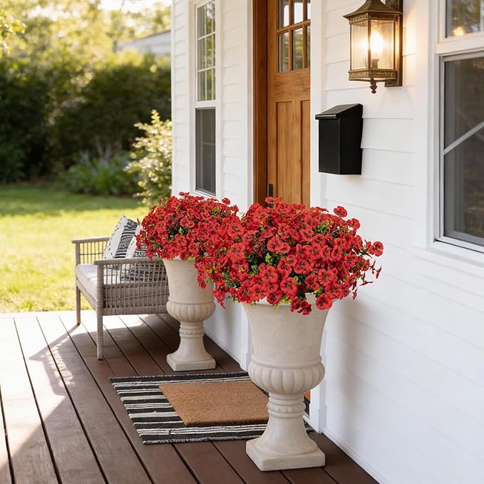 24 Pcs Artificial Fake Pansy Flowers for Outdoor,Faux Silk Plants Flowers UV Resistant Pansies Spring Flowers for Planter Front Door Porch Yard Patio Garden Window Box Home Decor(Red)