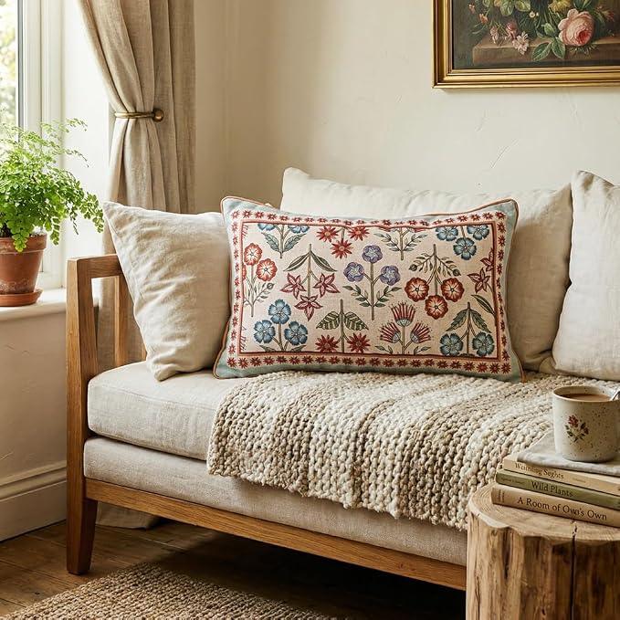 bilin gaier Rectangle Linen Throw Pillow Covers,20"x12" Set of 2-Lohi A | Designer Vintage Elegant Pillow Cover,Concealed Zipper,Colorful Floral Pattern,Sofas,Bedroom,Living Room,Chairs