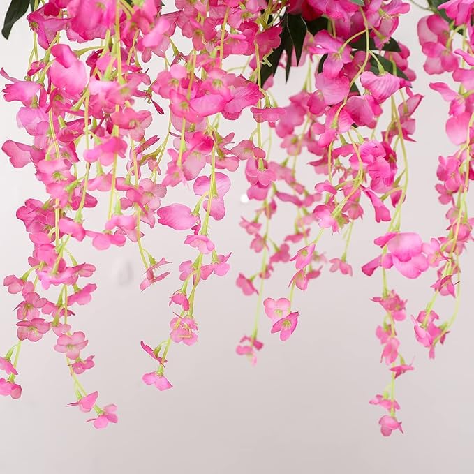 Veryhome 3Pcs 7.2Ft/Piece Artificial Flowers Wisteria Garland Artificial Wisteria Vine Hanging Flower Greenery Garland for Home Garden Outdoor Wedding Arch Floral Decor (Fuchsia)