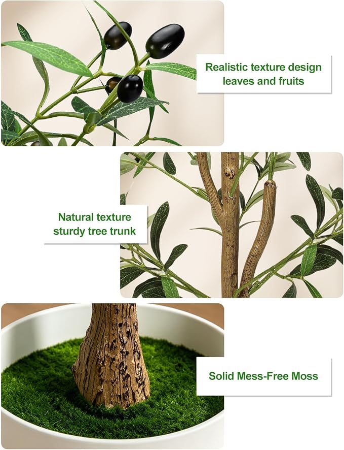 TNELTUEB Faux Olive Tree 6FT- Indoor Tall Artificial Olive Trees with Lights & Basket and Planter, Fakeplants Artificial Plants with Natural Wood Trunk and Realistic Fruits for Home Living Room Decor