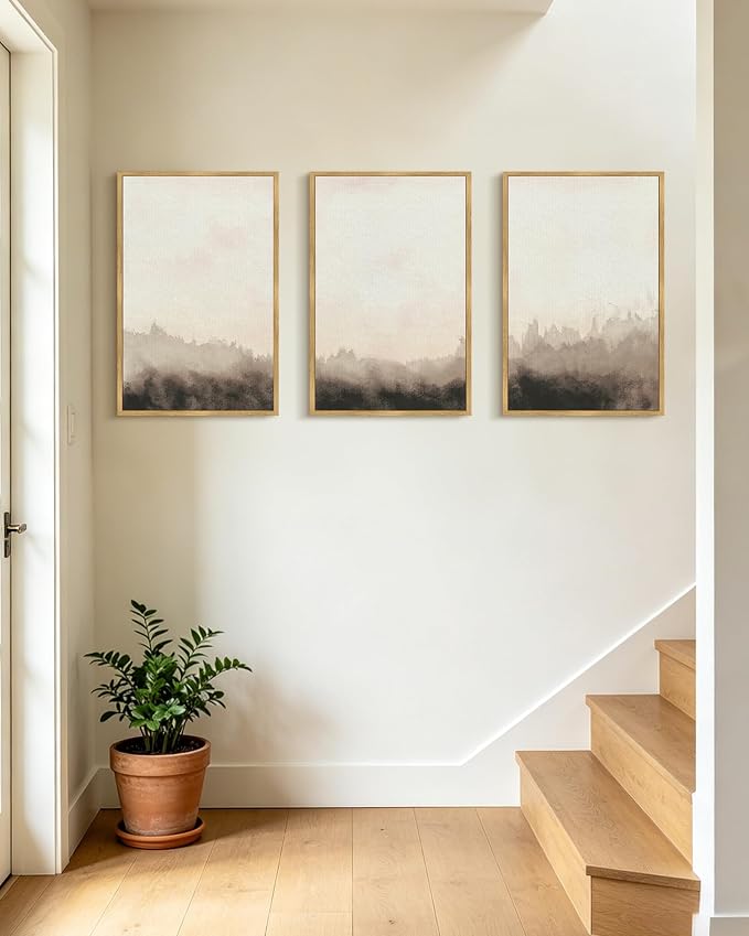 PHOPAGO Landscape Abstract Framed Wall Art Large 16x24in Brown Nature Wilderness Illustrations Decor Minimalist Modern Art Prints Laundry Ding Living Room Decor - Natural Framed