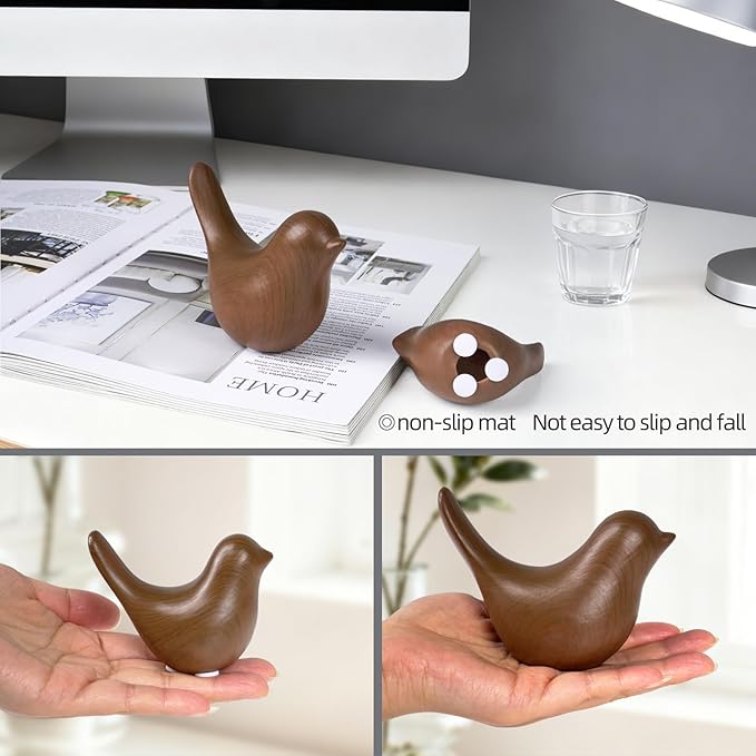 2 Pcs Ceramic Small Bird Figurines Modern Animal Statues for Home 、Room Decor and Bedroom Decor and Bookshelf Display (Dark Wood Grain)