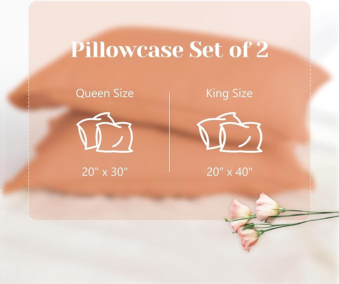 Linen World Natural Linen Pillow Cases - Set of 2 Moisture-Absorbing 100% French Linen Pillow Shams,King Size (20''x40''),Stone Washed,Pastel Peach