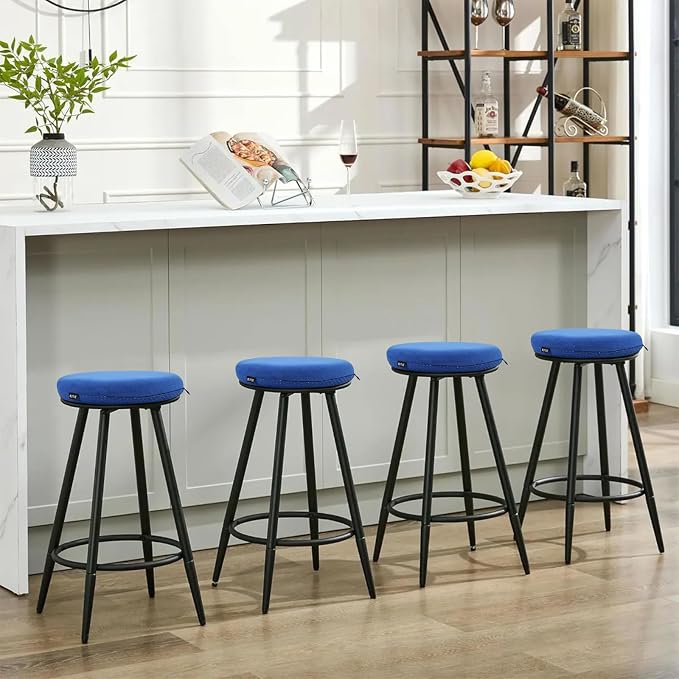 BUYUE Memory Foam Seat Cushion, Dia 13" Soft Velvet Round Stool Cushion Anti-Slip Chair Pads, S, Navy Blue