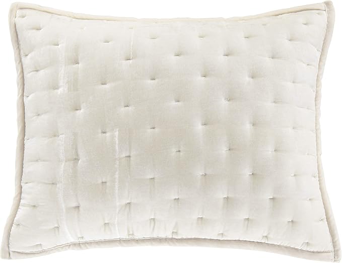 HiEnd Accents Stella Faux Silk Velvet Pillow Sham, King, 21x34 inch, Stone, Romantic Western Modern Traditional Style Luxury Bedding